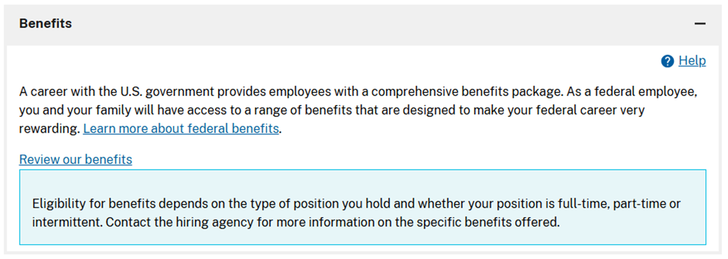 Example Benefits exapnded section on USAJOBS